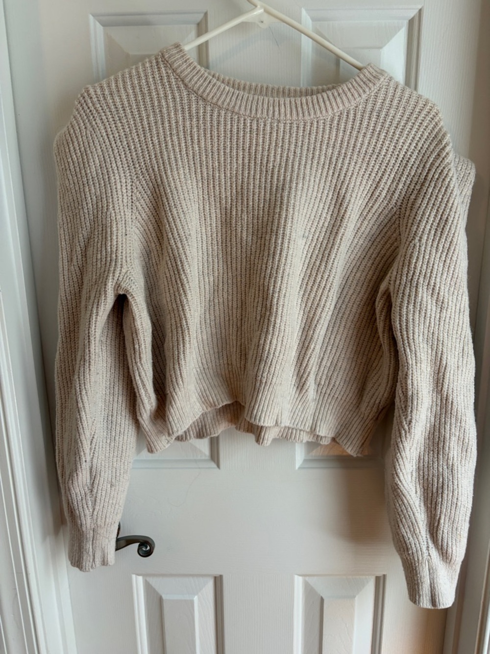 BB Dakota by Steve Madden Cropped Ribbed Crewneck Sweater in Beige